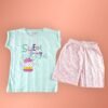 Kız Çocuk Kısa Kollu Tshirt Ve Şortlu Pijama Takımı | 7 – 12 Yaş | Pembe & Beyaz