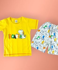 Sarı Renk Erkek Çocuk Yazlık Takım | 3 – 6 Yaş | Pijama Takımı | Sarı Tshirt & Beyaz Desenli Şort