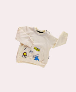 Erkek Bebek Sweatshirt | Kanguru Cep Detaylı | 6 – 24 Ay | Krem